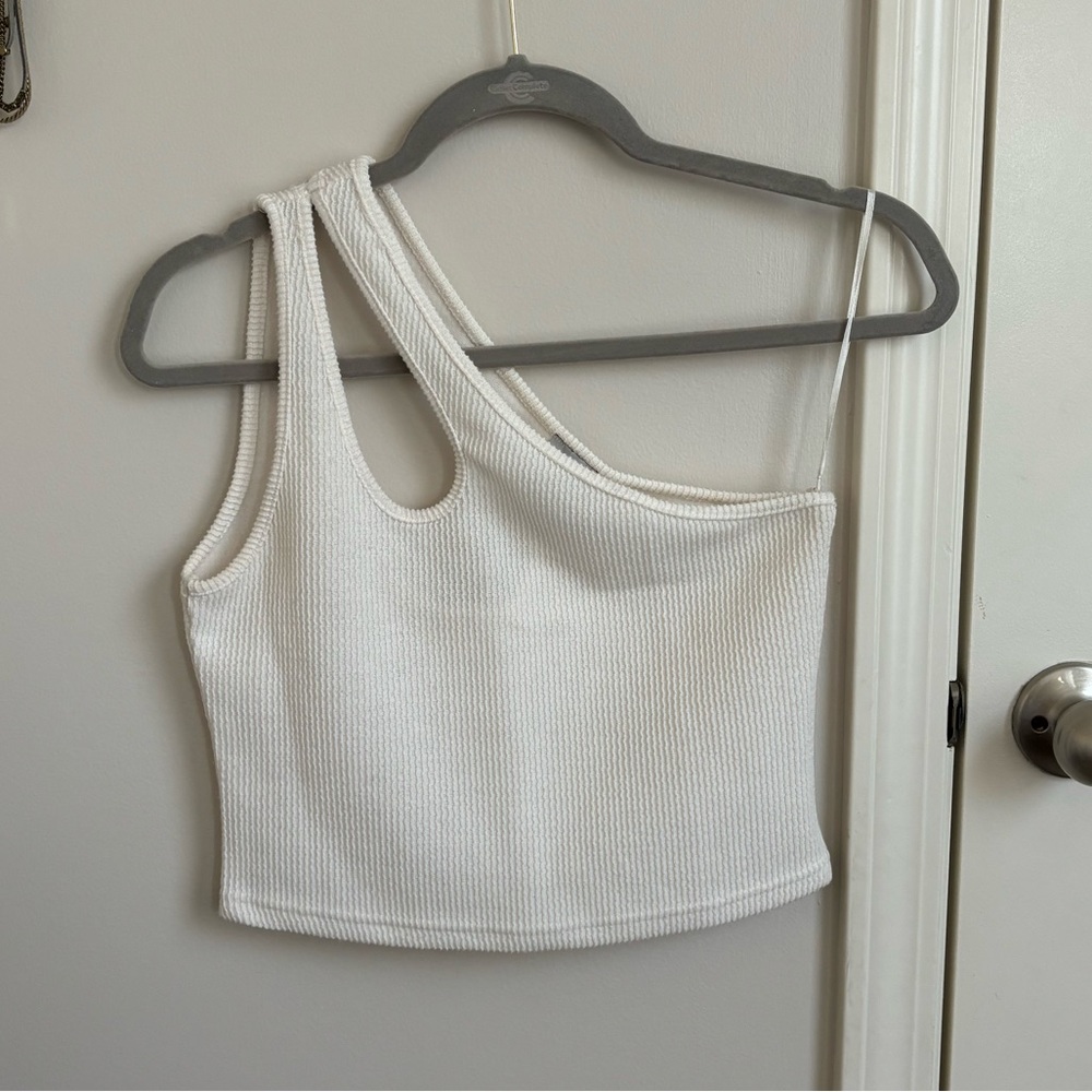 Princess Polly White Ribbed Asymmetrical Tank